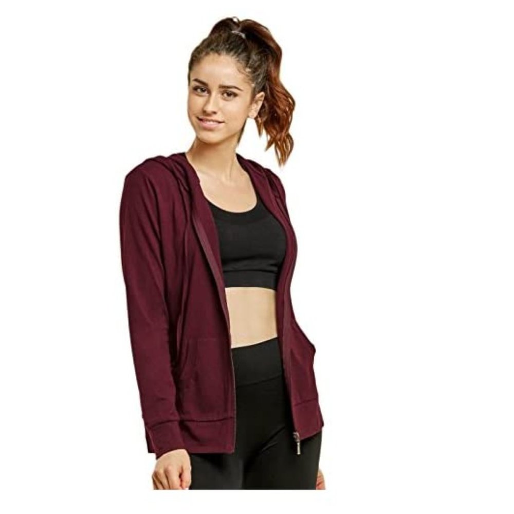 Women's Thin Cotton Zip Up Hoodie Jacket Burgundy